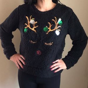 Fuzzy Reindeer Christmas Sweater Top